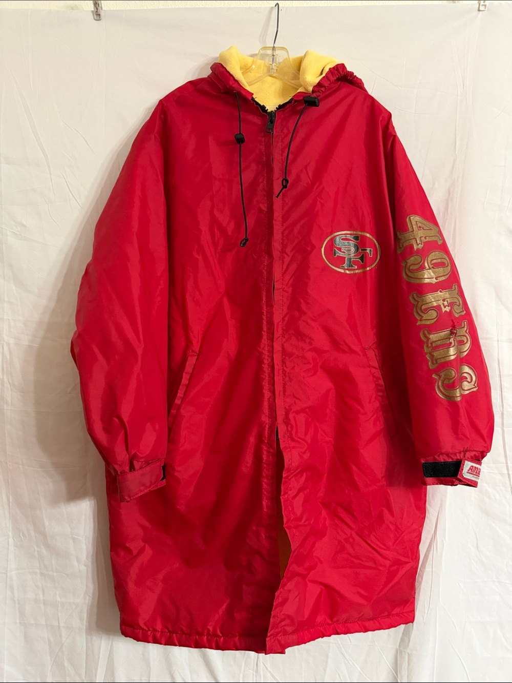 San Francisco 49ers Red Trench Coat with Yellow Lining